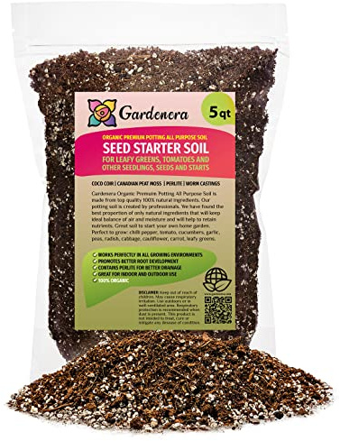 GARDENERA Organic Premium Potting All Purpose Soil - Seed Starter Soil for Leafy Greens, Tomatoes and Other Seedlings, Seeds and Starts - (5 Quart Bag)