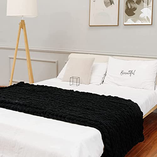 PRELGOSP Strickdecke, Handgefertigt Grob Gestrickte Kuscheldecke, Weicher Wolldecke Strick Haustier Bett Stuhl Sofa Yoga Matte Teppich,Schwarz,120x180cm