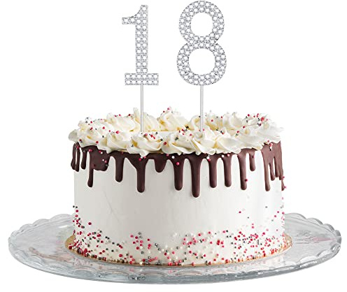 Gyufise Happy 18th Birthday Cake Topper Silver Metal Happy Birthday Party Sparkly Rhinestone Sweet 18 Cake Decoration for 18th Birthday Party Cake Decorations Supplies