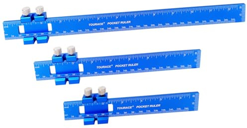 TOURACE Aluminium-Holzbearbeitungslineal mit Gleitstopp (3 Stück) Präzisions-Taschenlineal aus Metall, T-Schienenlineal, quadratisches Lineal und metrisches Markierungslineal
