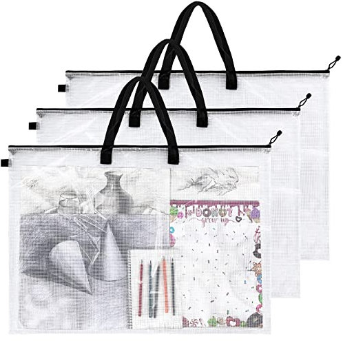 3 Stück 61x91 cm Kunst-Portfolio-Tasche große Poster-Aufbewahrungstasche mit Reißverschluss und Griff, Kunst-Organizer, Portfolio-Ordner für Kunstwerk, Kunst, Sammelalbum, Diagramme