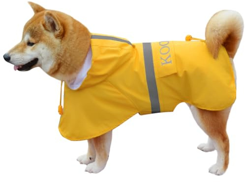KOOGAL Große Hunde Regenjacken Mit Kapuze,Hunde Regenmantel,Mit Reflektierenden Sicherheitsstreifen, Wasserdichter Hundemackintosh, Geeignet Für Mittlere Und Große (Gelb, 2XL)