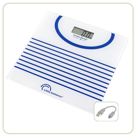LITTLE BALANCE 8655 Matrosenwaage USB-R, Personenwaage ohne Batterie, wiederaufladbar, USB, reparierbar, 180 kg, Marine-Design