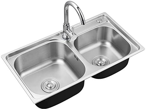 Fregadero Cocina 2 Senos, Fregadero Con Escurridor Cocina Acero Inoxidable Montaje Superior/ Montaje Inferior Fregadero,incluyendo Escurridor Rebosadero Y Juego De Desagüe ( Color : A , Size : 75*40cm