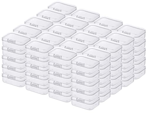 LJY 100 Stück Mini Aufbewahrungsboxen Rechteckig Leere Kunststoff Aufbewahrungsboxen mit Scharnierdeckel (55 x 40 x 20 mm, transparent)