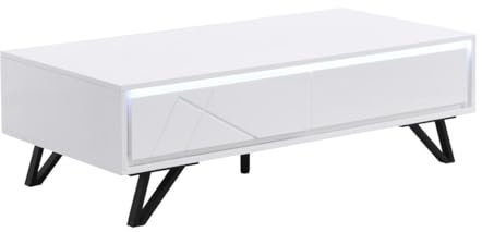 Vente-unique - Table Basse 2 tiroirs avec LEDs en MDF - Blanc laqué - SALIANO