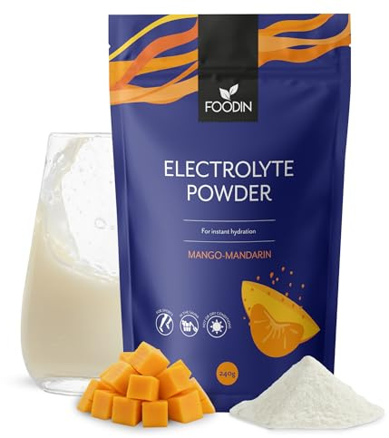 FOODIN Elektrolytpulver för vätskebalansen med OptiMSM, vitamin C och guérande havssalt – elektrolyter utan socker, isotoniskt dryckespulver, energidryck (mangomandarin), 240 g