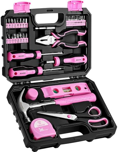 DEKOPRO Tool Set for Women: Pink Tool Set for Home Repair, Womens Tool Kit for All Purpose 42 Piece