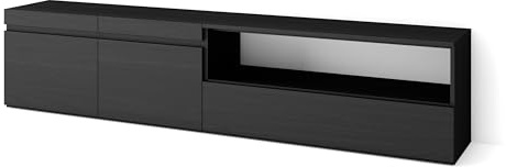 Skraut Home | TV-Schrank, Lowboard | für Wohnzimmer und Esszimmer | 200x45x35cm | Für TV-Geräte bis zu 80 | Fernsehtisch | Moderner Stil | Schwarz