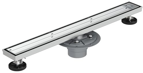 Neodrain 24 Brushed Linear Shower Drain with Removable Tile Insert Grate | 304 Stainless Steel, Durable&Sturdy,2-in-1 Flat & Tile Insert Cover, Shower Floor Drain with Shower Drain Base, Hair Strainer