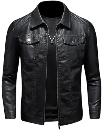ZFBAOJT Mens Leather Jacket Motorcycle Black Biker Jackets Vintage Faux Leather Outwear Casual L