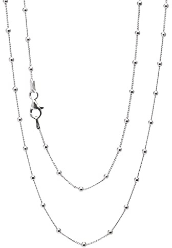 Treasure Bay Women's Silver Necklace - 925 Sterling Silver Small Chain Beaded Necklace Layered Stacking Curb Chain Necklace for Women Ladies Girls 16 18 19 20 21 22 24 in