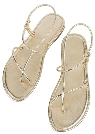 GORGLITTER Women's Summer Sandals 2026 Strappy Slingback Flats Dressy Cute Beach Vacation Slides Gold 9