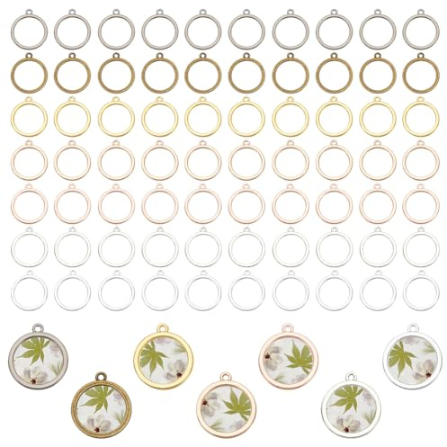 PH PandaHall 168 Stück 17mm Runde Offene Lünette Anhänger, 7 Farben | Verbindungs Charms, Hohle Lünette Anhänger Rohlinge Rahmen Anhänger Für DIY Handwerk Kunstharz Schmuck
