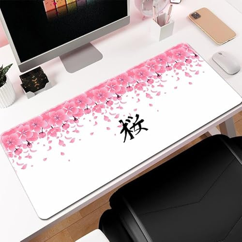 Hixingo Fleur de Cerisier Japonais Tapis de Souris XXL, Tapis de Souris Gamer, Tapis Souris avec Bords Cousus, Tapis de Souris en Base Antidérapante Convient Gaming, Maison (1000x500x3mm,Sakura 7)