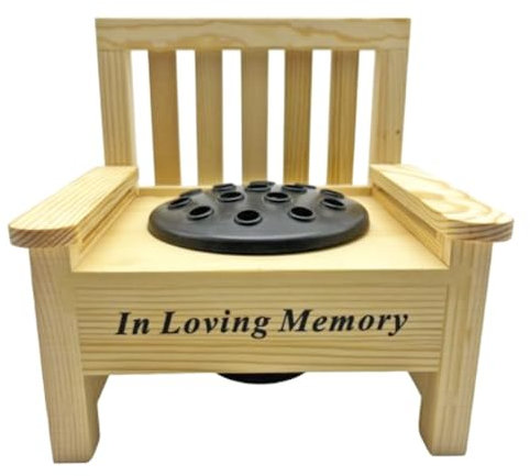 Memorial Wooden Bench with Flower Pot Grave Flower Vase Graveside Memorial with flower holder (In Loving Memory 4904)