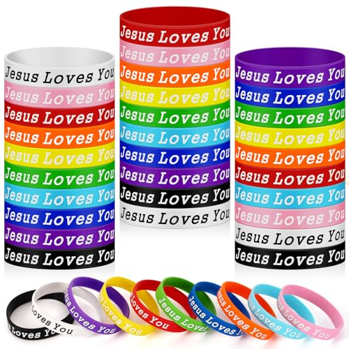 JUNEBRUSHS 42 x Silikon-Armbänder mit Aufschrift Jesus Loves You, bunt, christliches Jesus, Gummi-Armbänder für Männer und Frauen, Partygeschenke, Geschenke