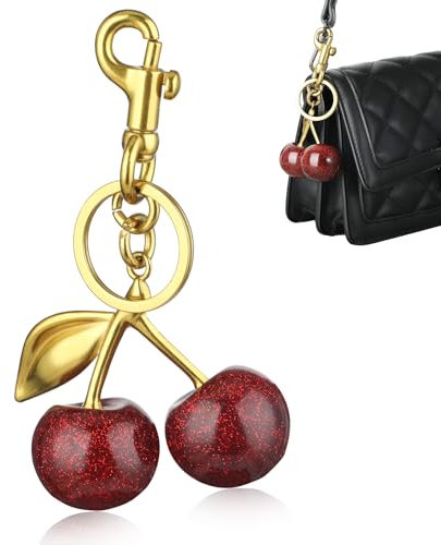 AOZUO Kirsch Taschenanhänger, Kirsch Bag Charm Schlüsselanhänger aus Metall mit Schlüsselringen und Clip Taschen Verlängerungskette für Damen Geldbörsen, Taschen, Handtaschen, Brieftaschen, Rucksäcke