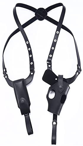 ANSNOW Ledertaktischesenholster, Verstellbares Schulterholster Zum Verdeckten Tragen Mit Patronengurt, Universelles Retro-Revolverholster Für 1911 92 96 45 43/Schwarz/Größe