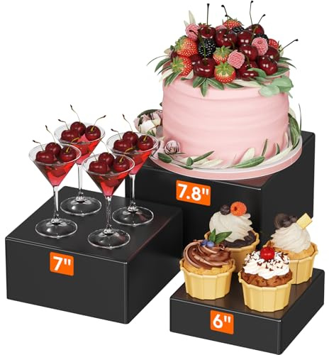 Lifewit 16/18/20 cm Schwarzes Podest mit Hohlen Böden, 3 Stk. Kunststoff Tortenständer Buffet Erhöhungen für Getränke/Torte, Display Ständer für Kosmetika/Skulpturen/Parfüm bei Ausstellungen/Banquets