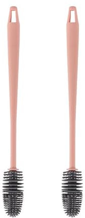 Spazzola per bottiglie in silicone con manico lungo, spazzola per pulizia elettrodomestici da cucina,per bottiglie, beute, vasi e vetreria, rosa (confezione da 2)
