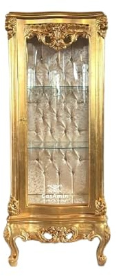 CasAmin Home & Living Französische Vitrine aus Goldglas im Barockstil, Mittelgroße Vitrine mit Goldfinish für die Inneneinrichtung