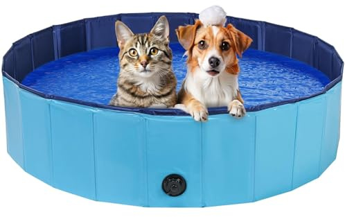 DASBET Faltbarer Hunde-Pool aus PVC – Zusammenklappbares Planschbecken | für Hunde & Welpen, tragbar für Innen- und Außenbereich (120 cm Ø x 30 cm Höhe)
