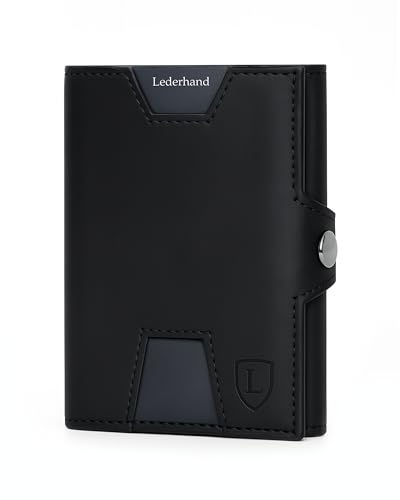 Lederhand® Neo Wallet Mini mit Münzfach & RFID-Schutz - Mini Geldbörse Herren & Damen - Kartenetui Kreditkartenetui - Portmonee Geldbeutel Portemonnaie klein Geschenkbox | Schwarz