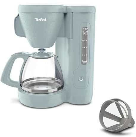 Tefal Morning Filter Coffee Maker - Eucalyptus, 1.25L Capacity, Permanent Reusable Filter, Drip-Stop System, Keep-Warm Function, Easy Fill Water Tank, 1000W, CM2M13G0