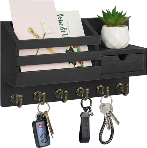 Marimor Schlüsselhalter für Wand, dekorativer Schlüssel- und Briefhalter mit Ablage hat große Haken für Taschen, Mäntel, Regenschirme, Paulownia-Holz Schlüsselaufhänger mit Montagezubehör