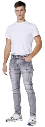 Koroshi Pantalón Vaquero Cargo Biker Hombre Skinny Fit Negro, de Color Black Denim, Talla 32