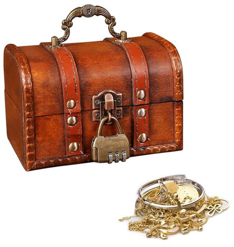 Boite avec Cadenas,Coffre au Trésor en Bois, Coffre au Trésor en Bois avec Serrure, Coffre au Trésor de Rangement en Bois, pour le Rangement et la Décoration, Rouge (11,8 x 8 x 8 cm)