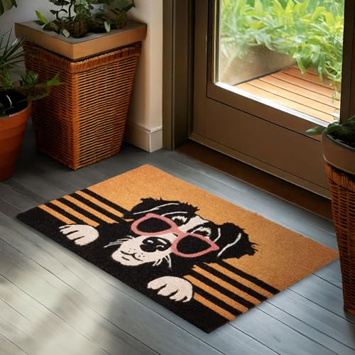 BRUBAKER Fußmatte für Außen und Innen - Hund mit Sonnenbrille - 45 x 75 cm | Schmutzfangmatte aus 100% Kokos - Antirutsch Fußabtreter Wetterfest und Rutschfest - Türvorleger für Hundebesitzer