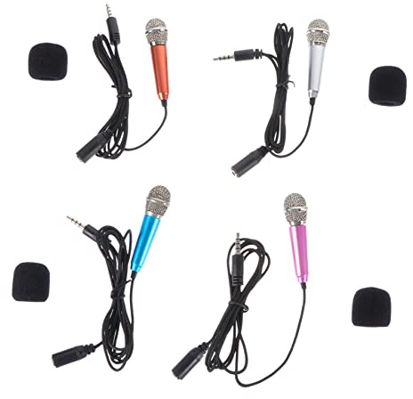 TOYANDONA 4pcs Portable Microphone Set for Home Karaoke and Singing, Metal Mini Microphones Compatible with Recording Applications, Lightweight Design for Boys and Girls and Travel