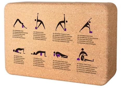 NEXROLA Bloque de Yoga de Corcho Natural 100% - Antideslizante y Estable (22x14x14 cm) - Para Yoga, Pilates y Meditación