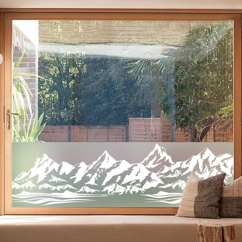 dktie Film de protection pour fenêtre - Film décoratif pour fenêtre - Avec motif montagne blanche - Opaque - En verre dépoli - Sans colle - Protection UV - Brise-vue - Protection contre