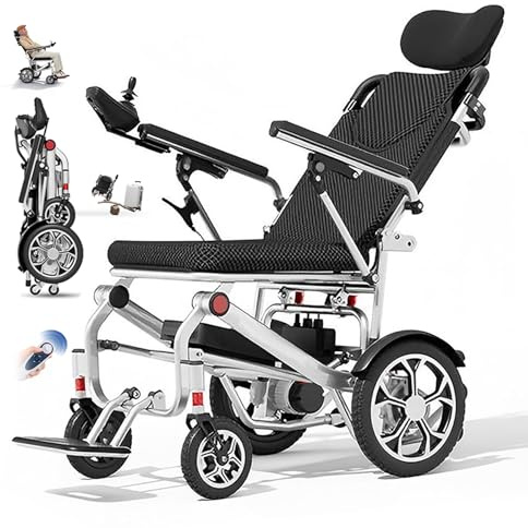 Elektrischer Rollstuhl Faltbar Leicht mit Fernbedienung, 15.9kg, 400W Motor, 25-50km Reichweite, 150kg Tragfähigkeit, Für Senioren und Behinderung, Reisen und Outdoor-All Gelände (Silber, 30A)
