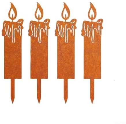 Set of 4 Decorative Metal Candle Stakes, for Flower Beds, Pots, and Outdoor Decor (candles)