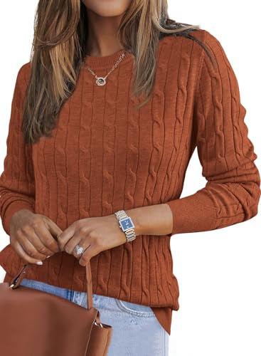 Arach&Cloz Womens Jumpers UK Wool Blend Long Sleeve Autumn Winter Knitted Sweater Crew Neck Cable Tops Caramel, XL