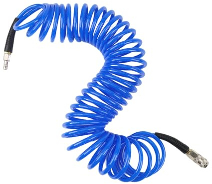 ANOMM Air Compressor Hose, Polyurethane Air Compressor Hose, 10m Long 6mm ID x 9.5mm OD Air Hose with Bend Restrictor and Quick Coupler and Plug, Blue