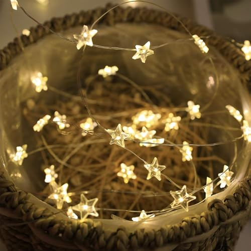Auzlya Lichterkette Batterie Sterne,2M 20 LED Stern Lichterkette | Stern Draht Lichterkette Batteriebetrieb,für Hochzeit,Valentinstag,Weihnachten Party Dekoration(Stil H)