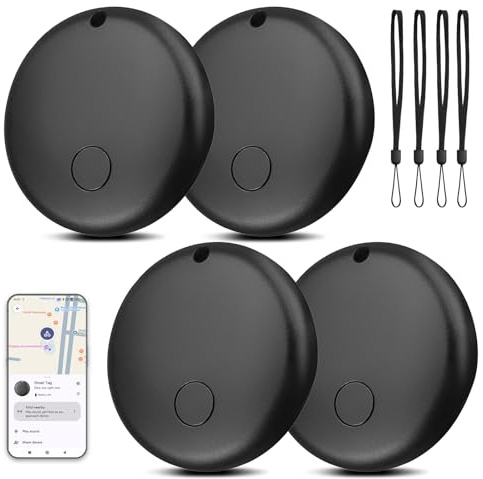 Smart Tag Android Lot de 4 localisateurs de clés compatibles avec l'application Google « Find My Device » (Android Uniquement) Traceur Bluetooth pour valises, Sacs à Dos, Portefeuilles et Sacs