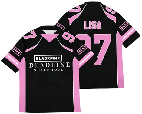 Maillot de Rugby imprimé Noir et Rose Kpop Lisa Jennie Jisoo Rose, Maillot de Football Hip Hop America pour Les Fans de Musique 03-4 S