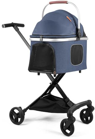 4-Rad-Hundewagen Lenker Höhenverstellbar Zusammenklappbarer Hundewagen Hundewagen Für Kleine Und Mittlere Hunde Belastbarkeit Tragkraft Bis Zu 8 Kg / 12 Kg(Blue L(Large))
