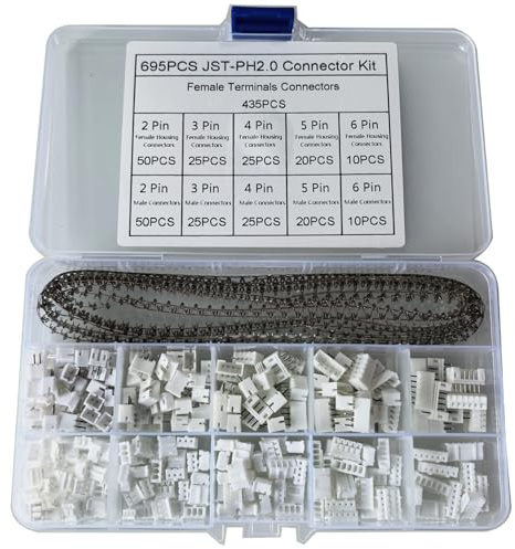 GTIWUNG 695 st JST PH-kontaktdon kit med 2,0 mm JST-PH 2/3/4/5/6 stift hane och hona kabelkontakter kabeladapter set, mini mikro-kontaktdon kit med krympplintar, för kretskort