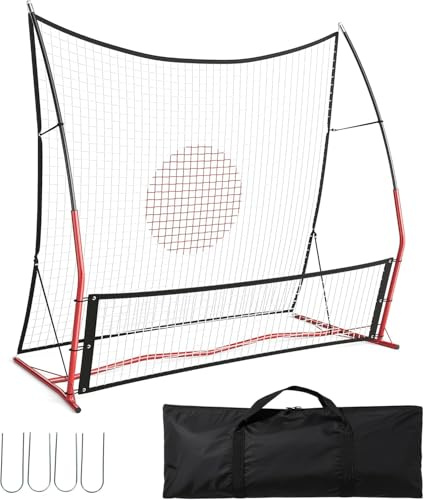 GarveeHome Soccer Rebounder, 5.1 cm 1 Fußball Rebounder Netz, Fußball Trainingsnetz mit Kickback Zieltor für Team Volley Passing Solo Training, inklusive Tragetasche und 4 Erdspieße, Rot & Schwarz