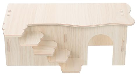 Toyvian Maison Bois Multi-Chambres pour Hamster Nain Cachette et Aire de Jeu Résistante Mastication Naturel pour Rongeurs et Petits Animaux Nid Confortable et Décoratif