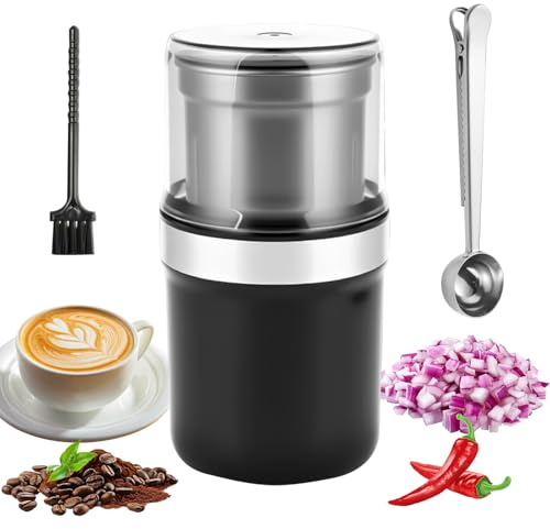 Bizcasa Molinillo Cafe Electrico con Cuchillas Acero Inoxidable Lavable de 200W, Molinillo de Café Eléctrico para Semillas, Pimienta, Especias, 100g, Cepillo de Limpieza Incluido (A)