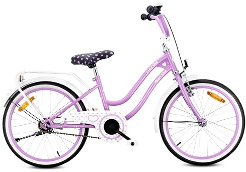 sun baby HEART BIKE Cykel för barn, Flickcykel en flicka 20 tum, 6 till 10 år, v-broms, kuggstång, Cykel för barn, Flickcykel pojkar (Violett)