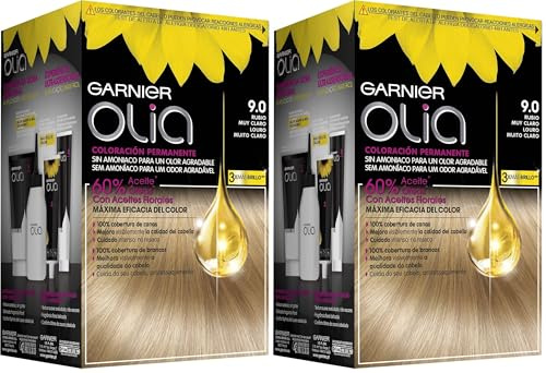Garnier Olia - Coloración Permanente sin Amoniaco, con Aceites Florales de Origen Natural - Tono 9.0 Rubio Muy Claro (Paquete de 2)